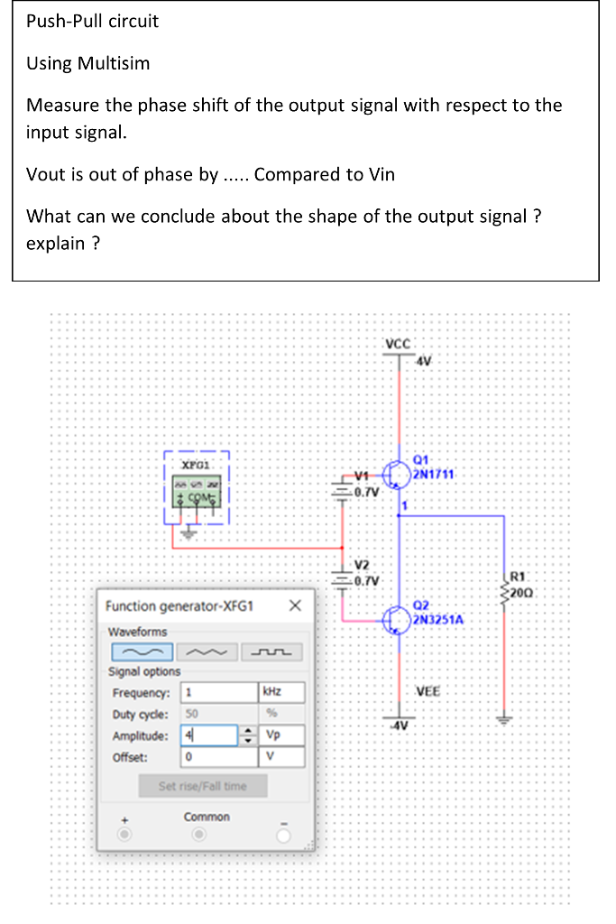 Solved PushPull circuit Using Multisim Measure the phase