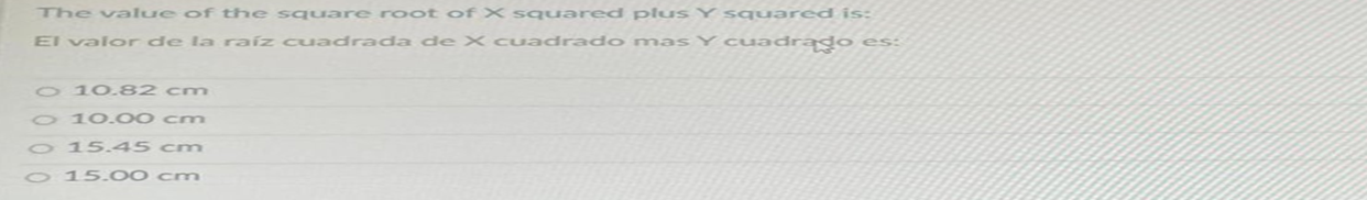 The value of the square root of \( X \) squared plus \( X \) squared is: El valor de la raiz cuadrada de \( x \) cuadrado mas