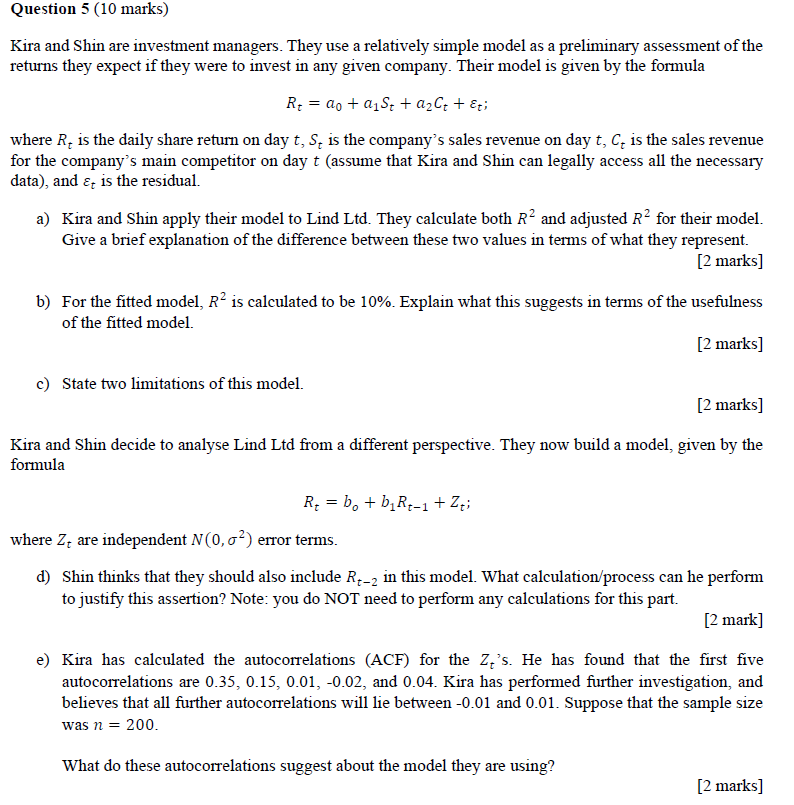 Question 5 10 Marks Kira And Shin Are Investment Chegg Com