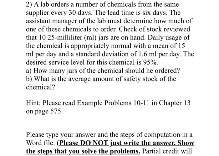 Solved A lab orders a number of chemicals from the same | Chegg.com