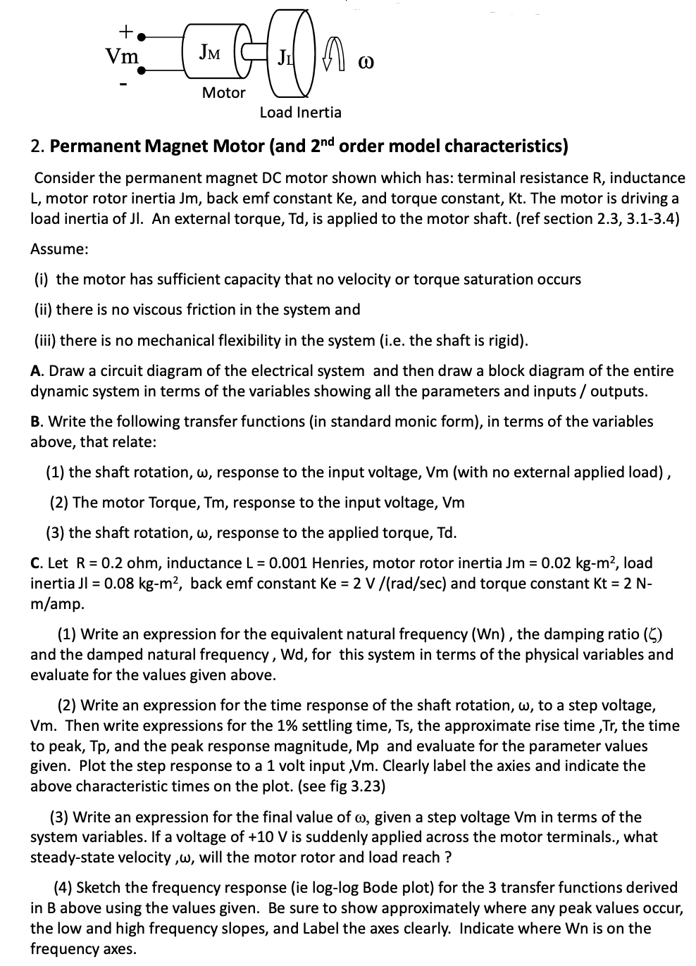 Solved 2. Permanent Magnet Motor (and 2nd Order Model | Chegg.com