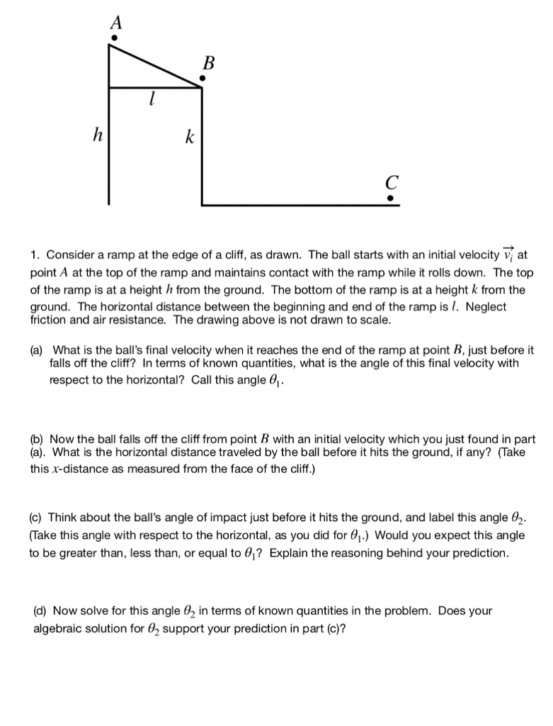 Solved 1. Consider a ramp at the edge of a cliff, as drawn. | Chegg.com