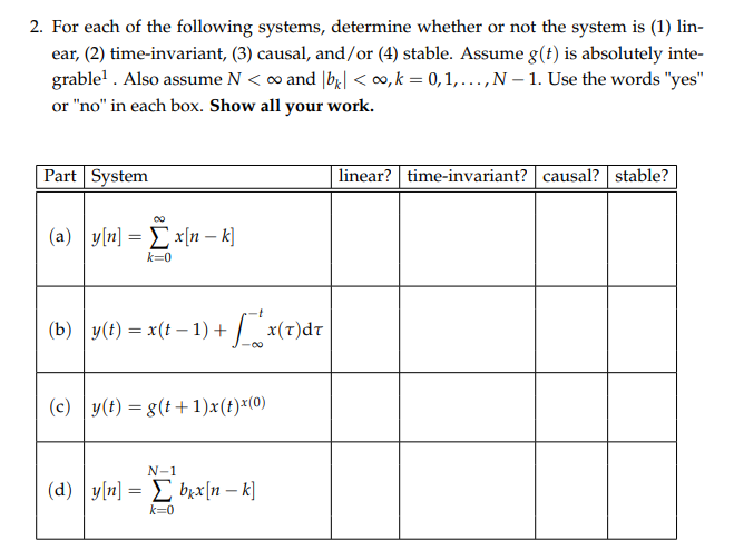 Solved 2. For each of the following systems, determine | Chegg.com