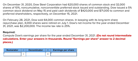 Solved On December 31, 2020, Dow Steel Corporation Had | Chegg.com