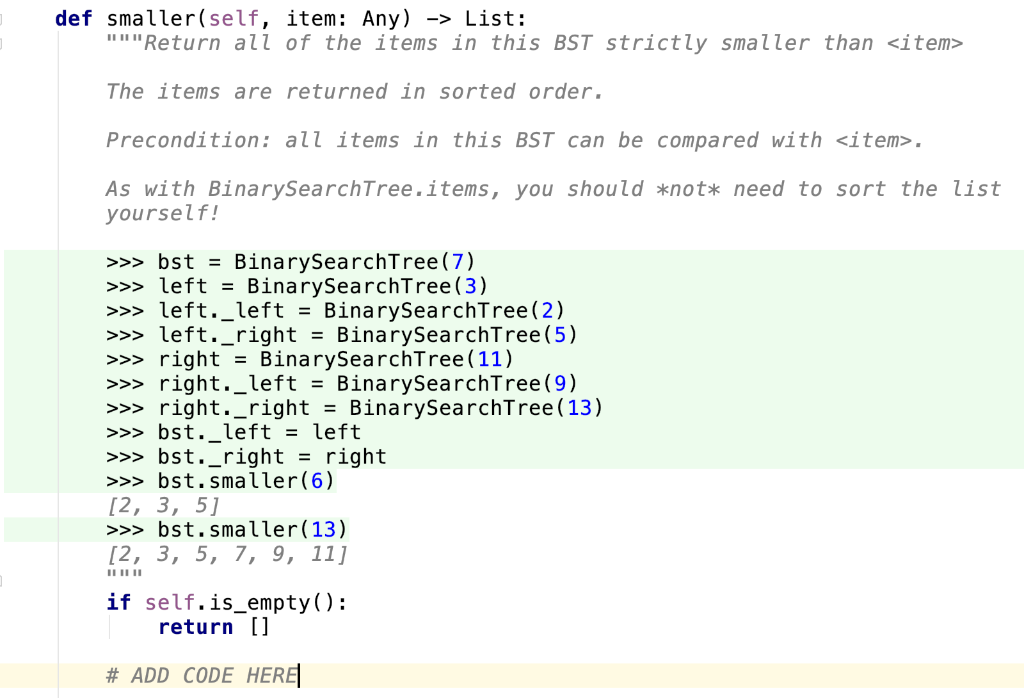 Write The Code For The Smaller() Method In Python 3.7 | Chegg.com