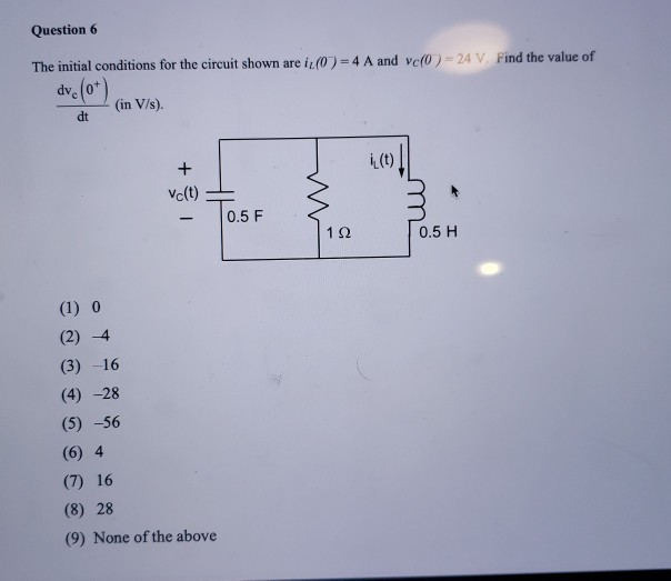 Solved Question 6 The initial conditions for the circuit | Chegg.com