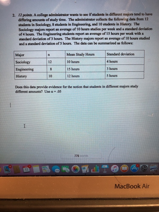Solved 12 points. A college administrator wants to see if | Chegg.com