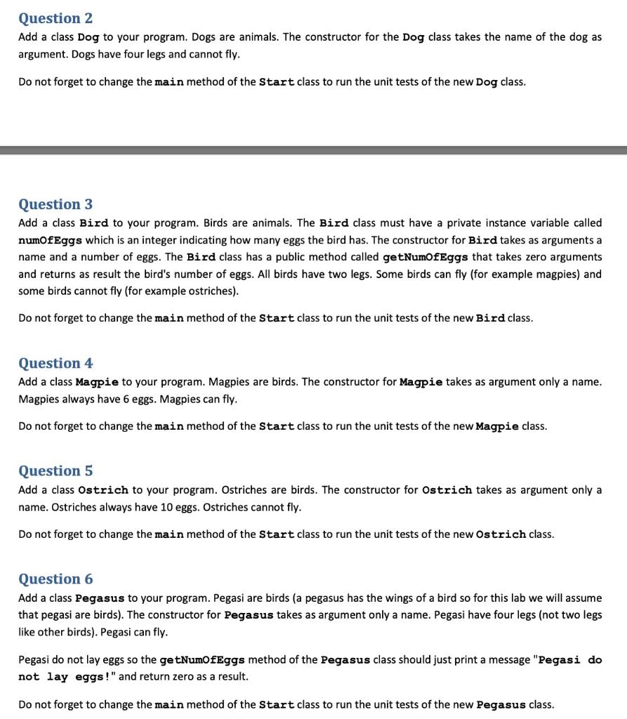 Solved Question 1 Create a class Animal with the following | Chegg.com