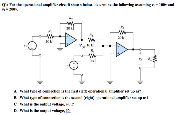 Solved For the operational amplifier circuit shown below, | Chegg.com