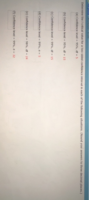 Solved Determine the t critical value for a two-sided | Chegg.com