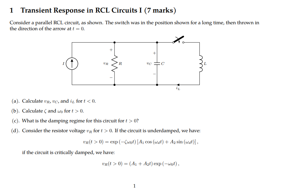 Solved Consider a parallel RCL circuit, as shown. The switch | Chegg.com