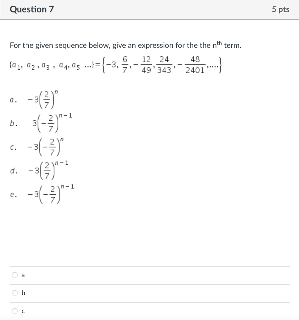 Solved Question 7 5 pts For the given sequence below, give | Chegg.com