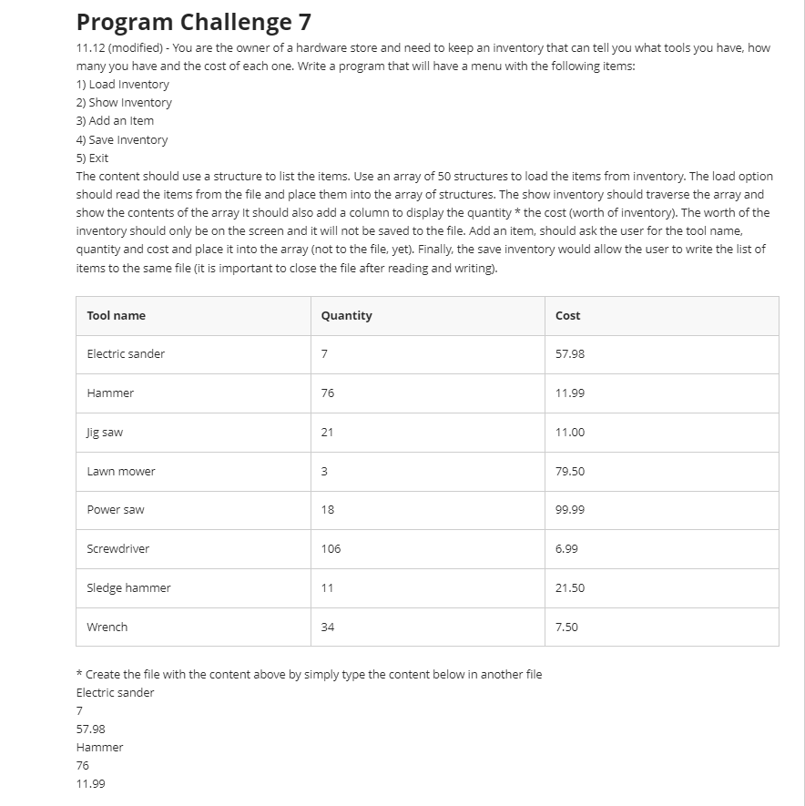 Solved Program Challenge 7 11.12 (modified) - You are the | Chegg.com