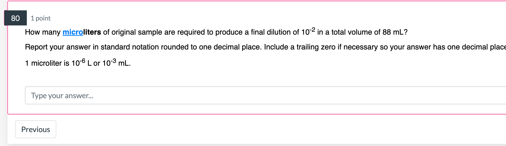 Solved 80 1 point How many microliters of original sample | Chegg.com