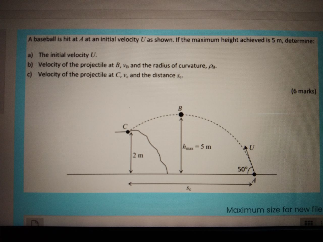 Solved A baseball is hit at A at an initial velocity U as | Chegg.com