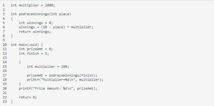 Solved int multiplier =1000; int podraceWinnings(int place) | Chegg.com
