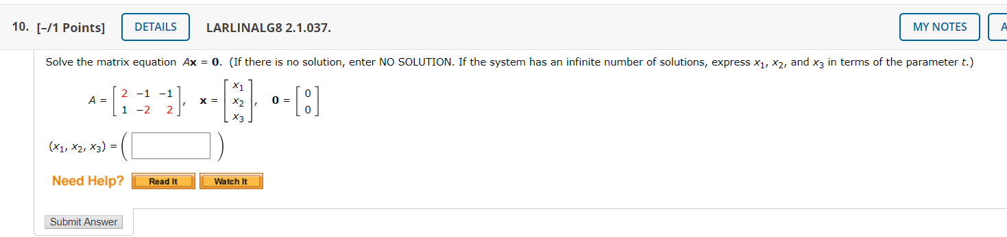 Solved Practice Another Solve The Matrix Equation Ax 0 7125