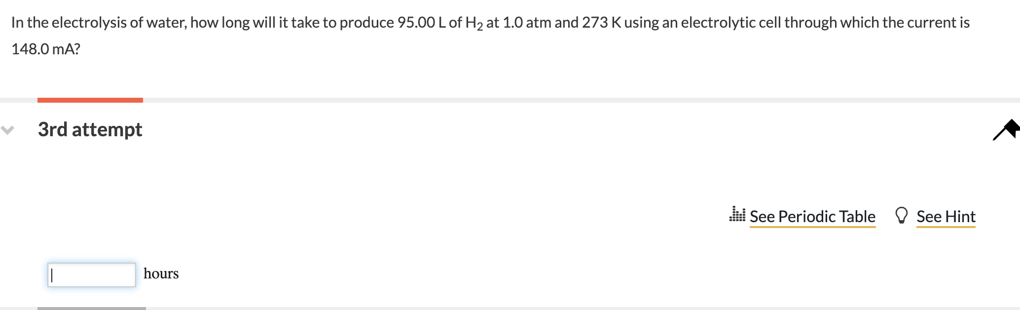 Solved In the electrolysis of water, how long will it take