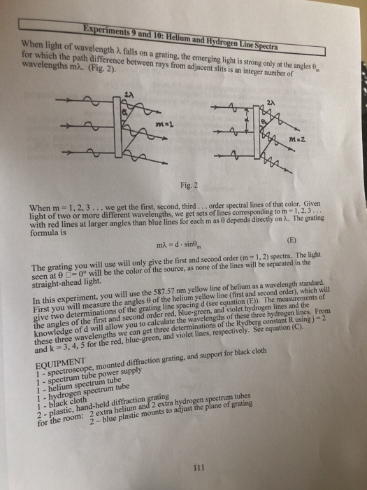 Solved Experiment 9: Helium Line Spectra Aysis GRATING LINE | Chegg.com