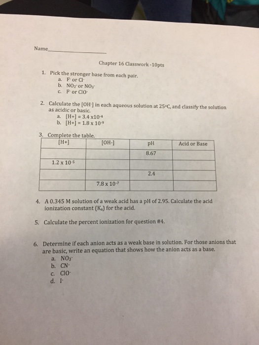 Solved Name Chapter 16 Classwork-10pts 1. Pick the stronger | Chegg.com
