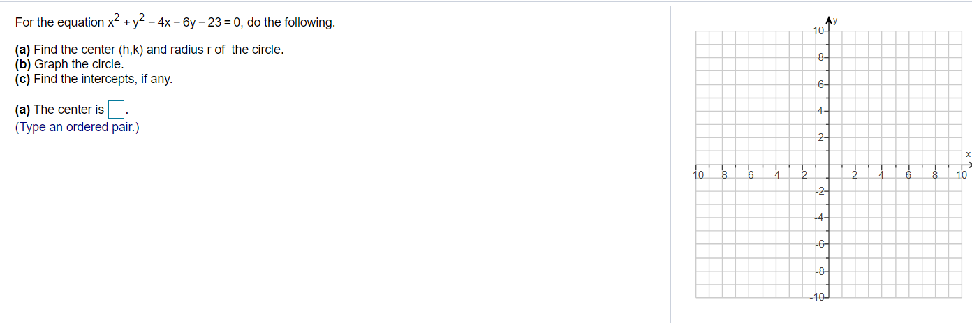 Solved For The Equation X2 Y2 4x 6y 23 0 Do The Chegg Com