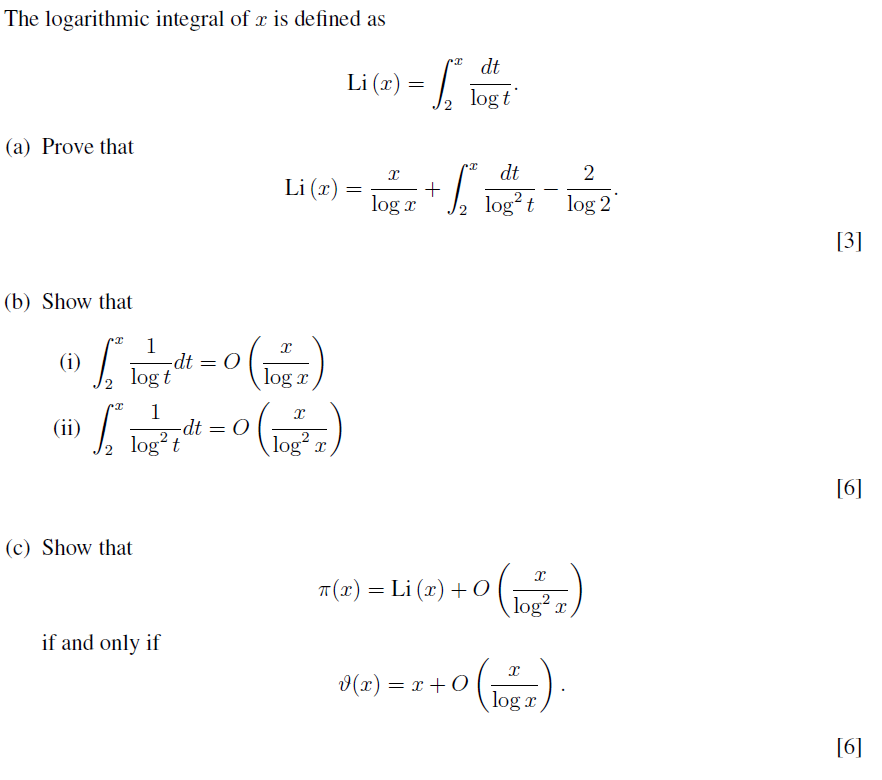 The logarithmic integral of r is defined as Li (x) = | Chegg.com