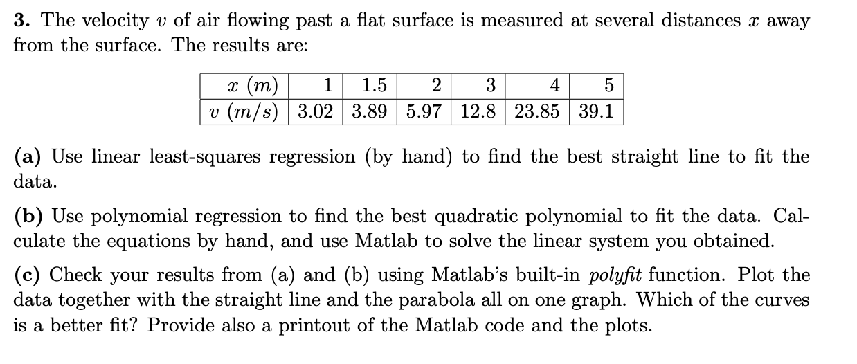 Solved 3. The velocity v of air flowing past a flat surface | Chegg.com