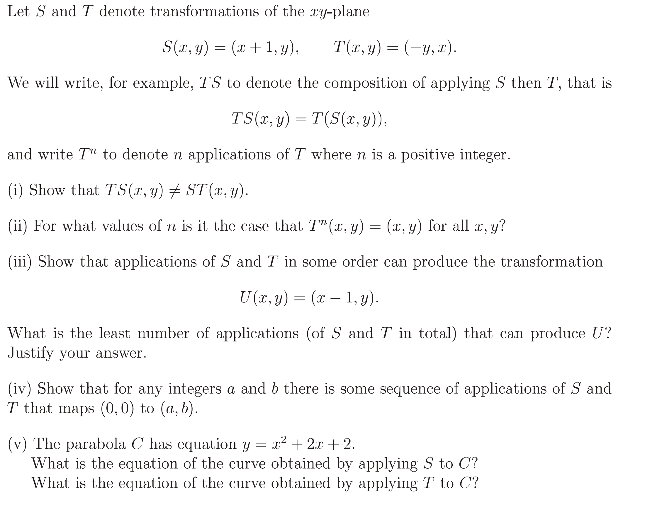 Solved Let S And T Denote Transformations Of The Xy Plane Chegg Com