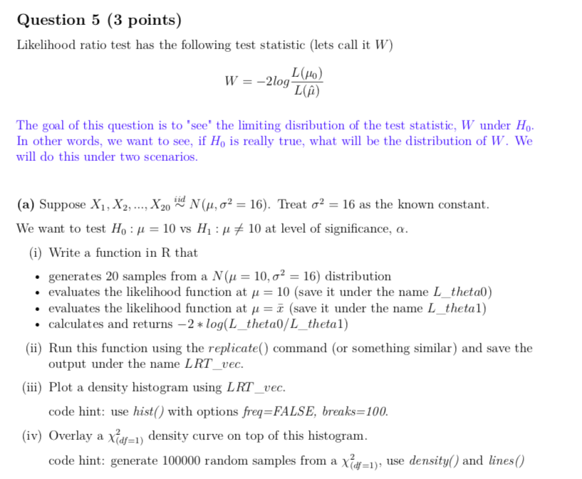 Solved Question 5 3 Points Likelihood Ratio Test Has Th Chegg Com