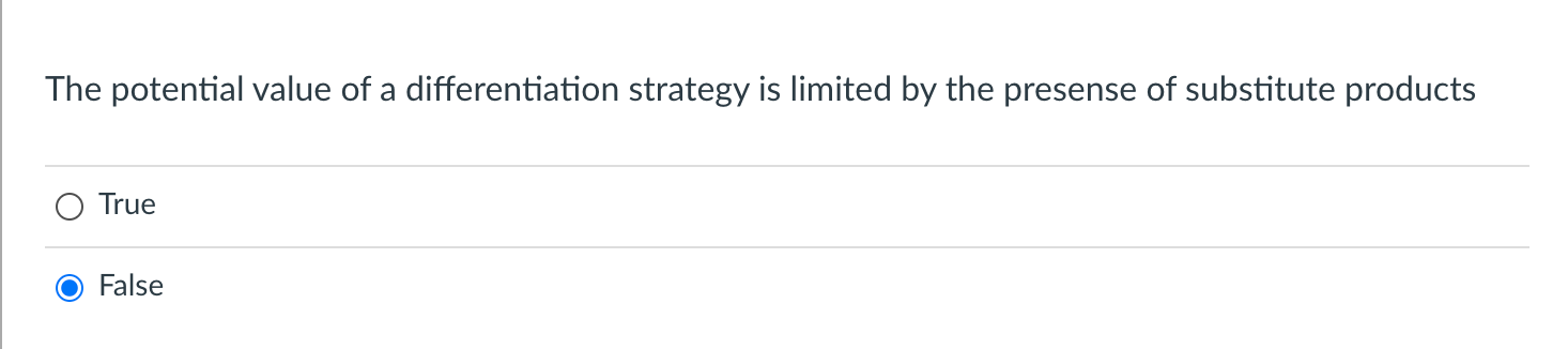 Solved The Potential Value Of A Differentiation Strategy Is | Chegg.com