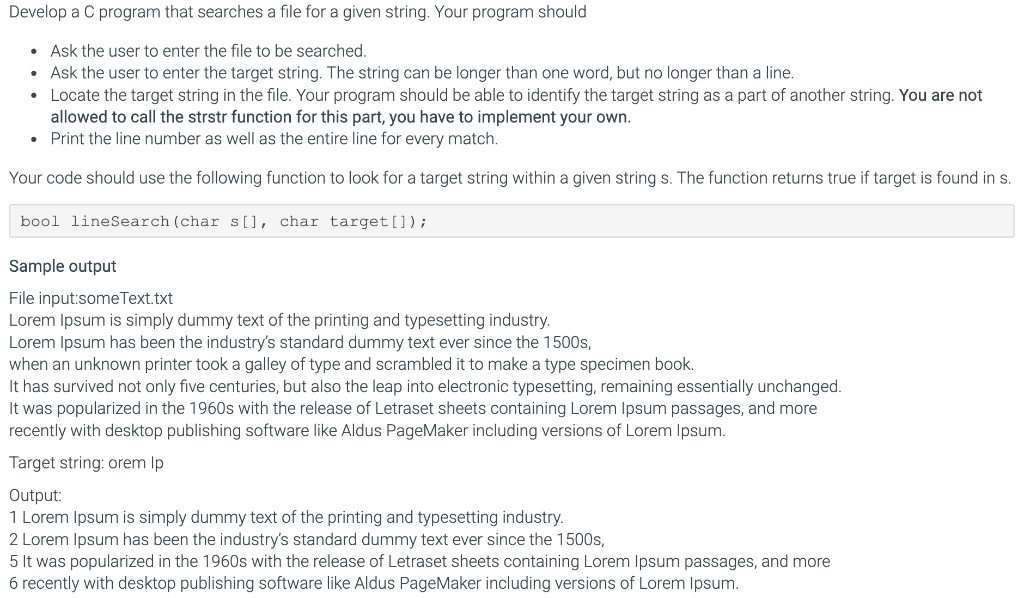 Solved Develop a C program that searches a file for a given | Chegg.com