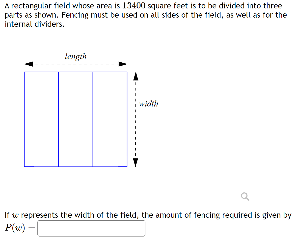 Solved A rectangular field whose area is 13400 square feet | Chegg.com