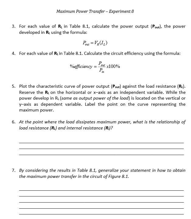Solved MAXIMUM POWER TRANSFER EXPERIMENT NO. 8 OBJECTIVES: | Chegg.com