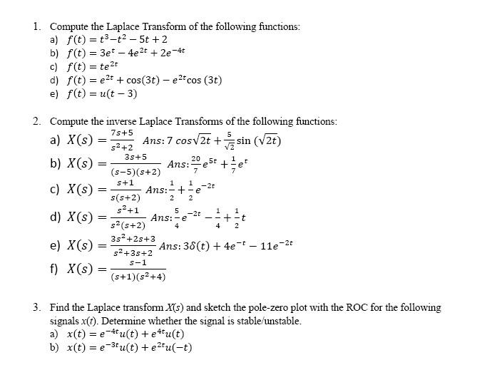 Solved 1 Compute The Laplace Transform Of The Following