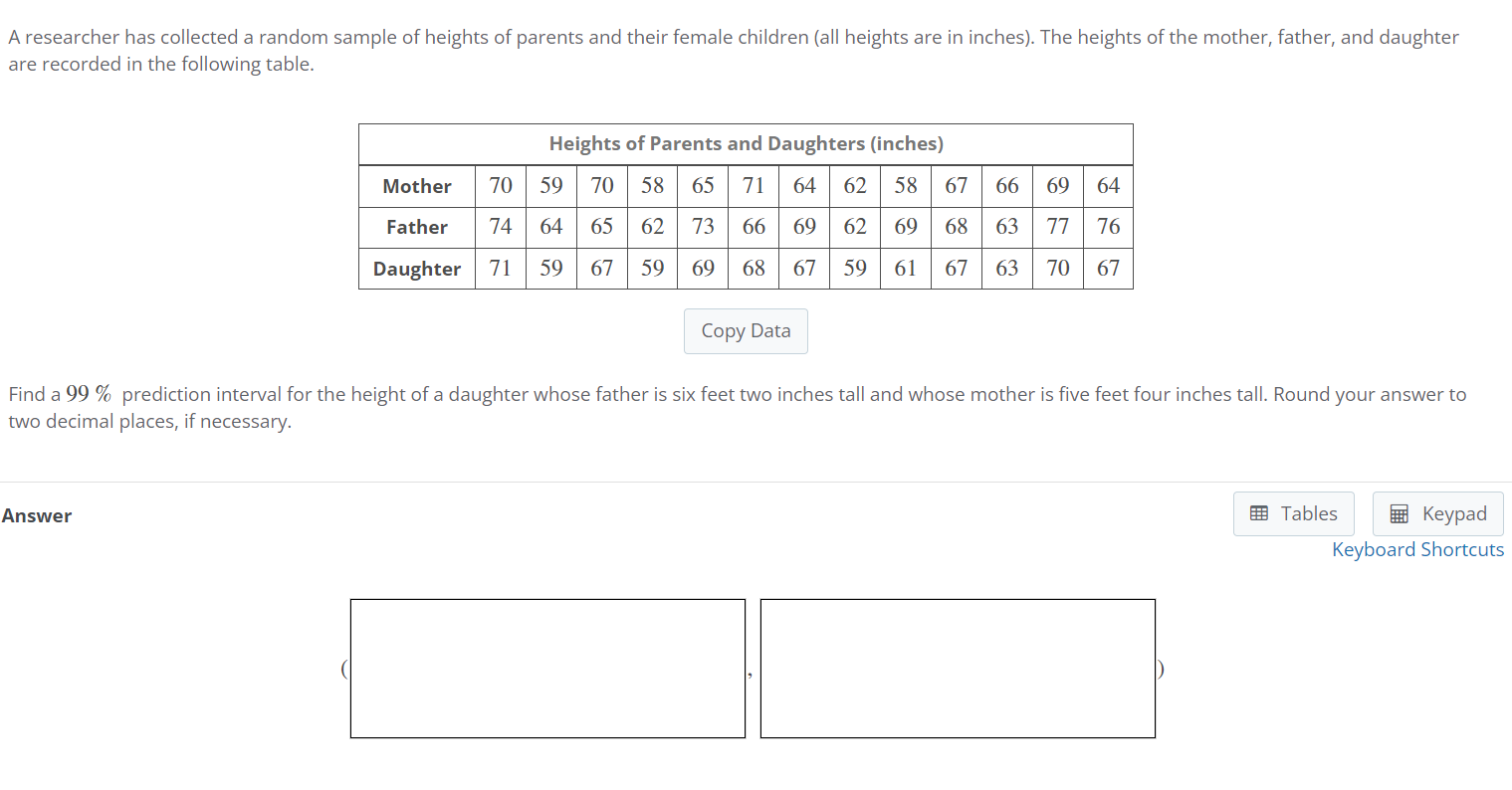 Solved A researcher has collected a random sample of heights | Chegg.com