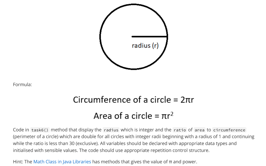 Solved radius (r) Formula: Circumference of a circle = 2nr = | Chegg.com