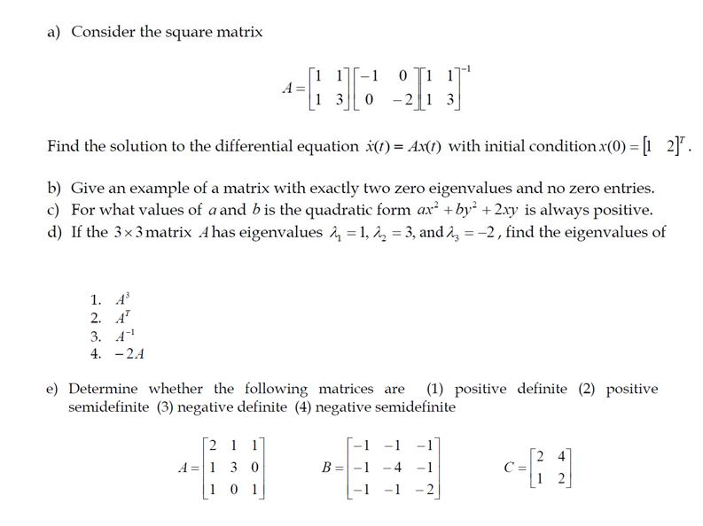 Solved a) Consider the square matrix [1 1 -1 0 Ti 17 (1 3 0 | Chegg.com