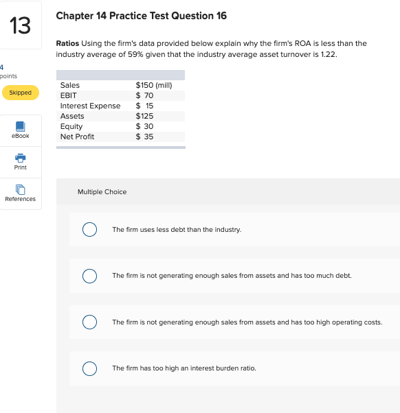 Solved Chapter 14 Practice Test Question 16 13 Ratios Using | Chegg.com