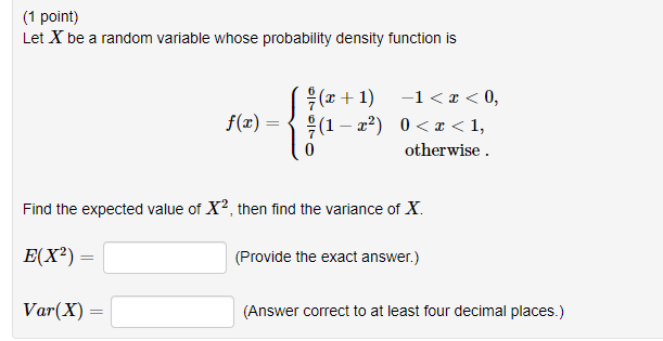 Solved (1 point) Find the expected value of the probability | Chegg.com