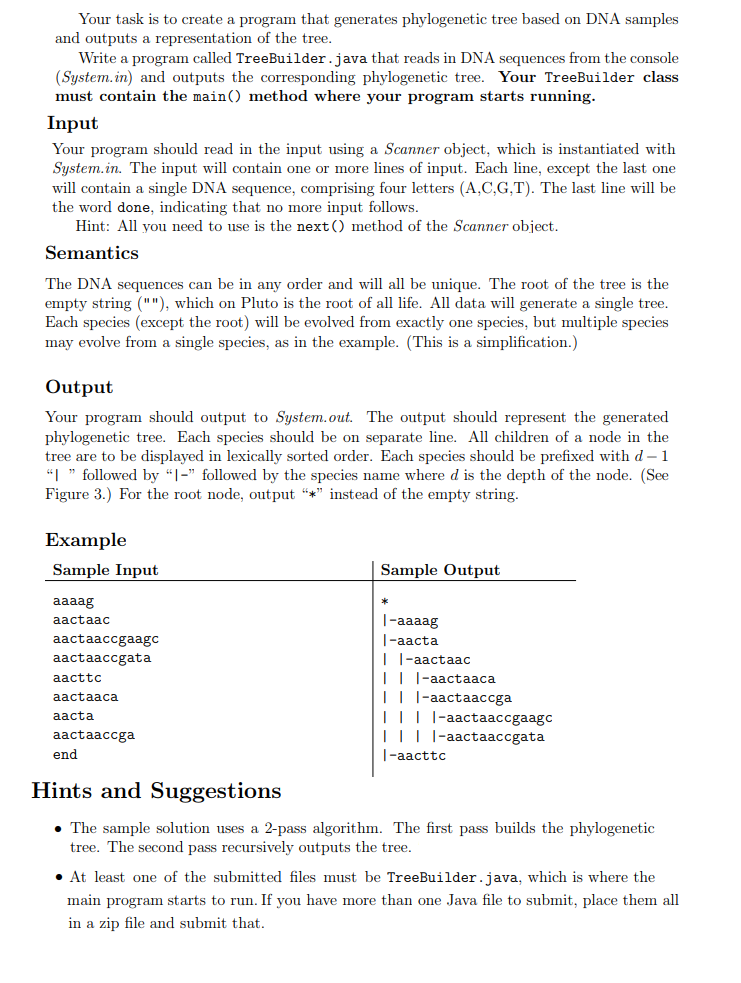 Generate a Phylogenetic Tree in Java A phylogenetic | Chegg.com
