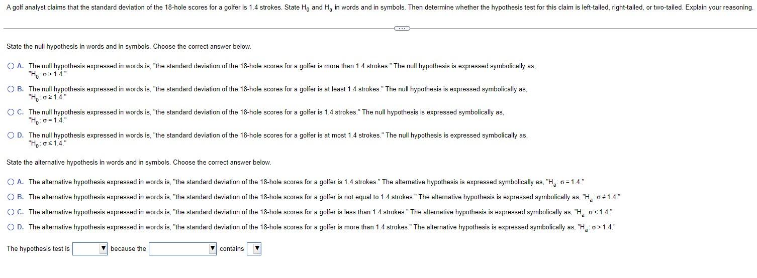 state the null hypothesis in words