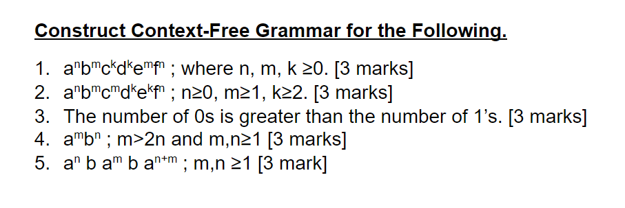 Solved Construct Context-Free Grammar For The Following. 1. | Chegg.com