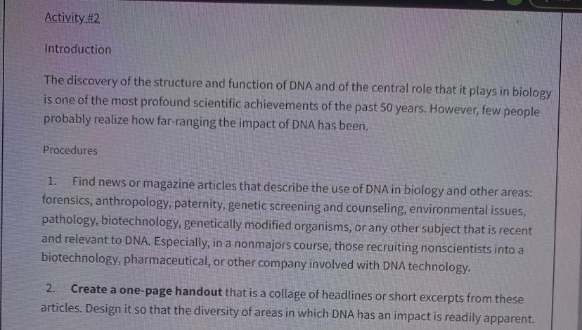 Solved Introduction The discovery of the structure and | Chegg.com