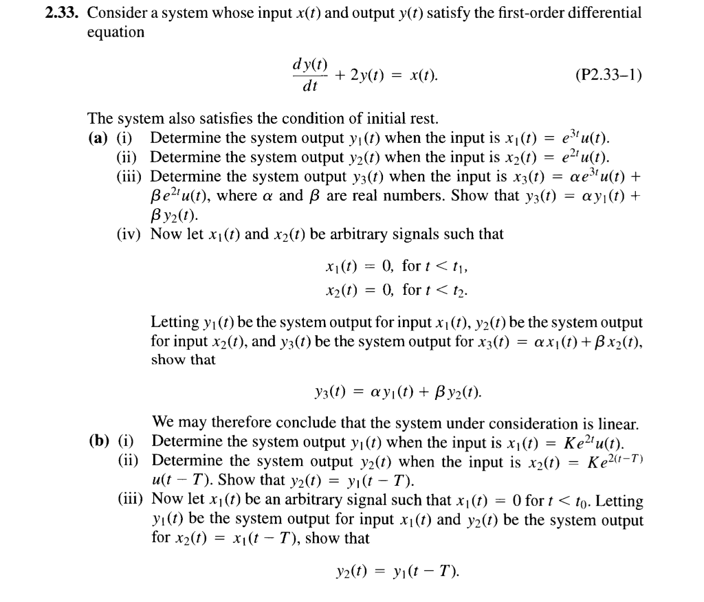 Solved 2.33. Consider a system whose input X(t) and output | Chegg.com