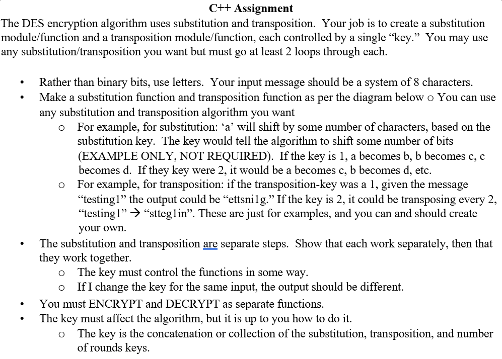 C++ Assignment The DES encryption algorithm uses | Chegg.com