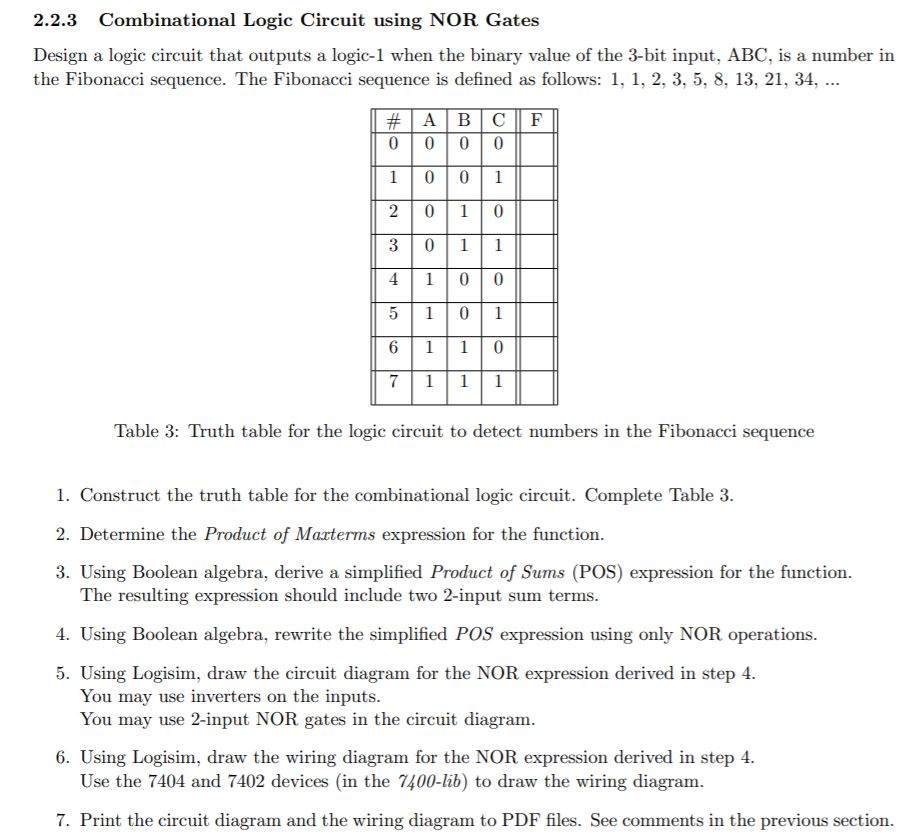 Solved 2 2 3 Combinational Logic Circuit Using Nor Gates Chegg Com