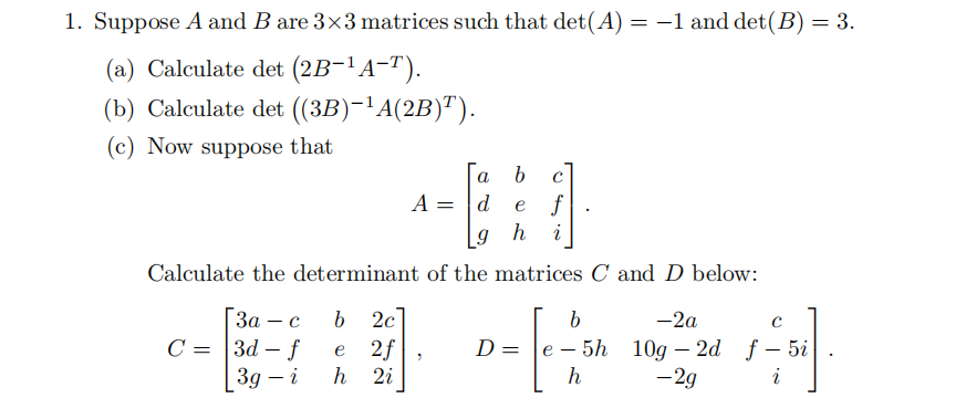Solved Suppose A And B Are 3×3 Matrices Such That Det A
