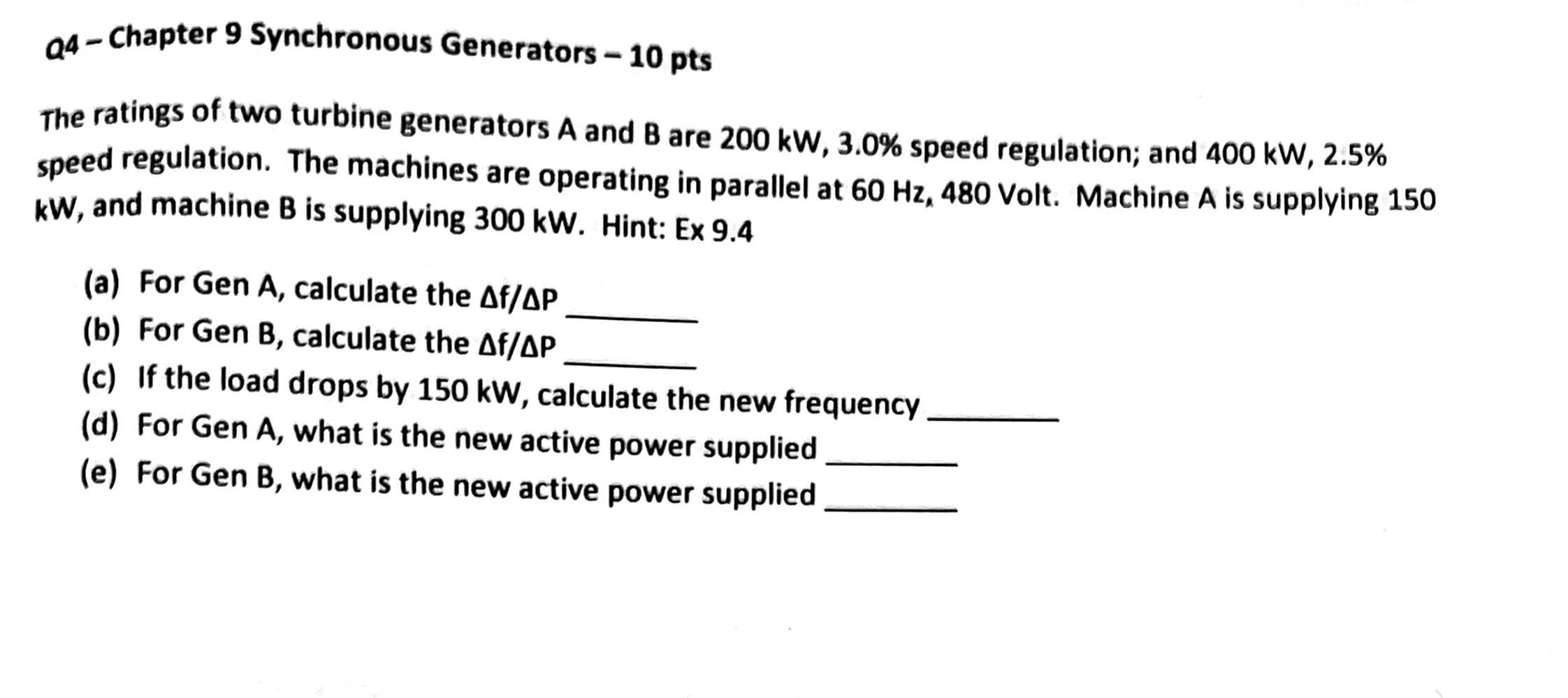 Solved a4 - Chapter 9 Synchronous Generators - 10 pts The | Chegg.com