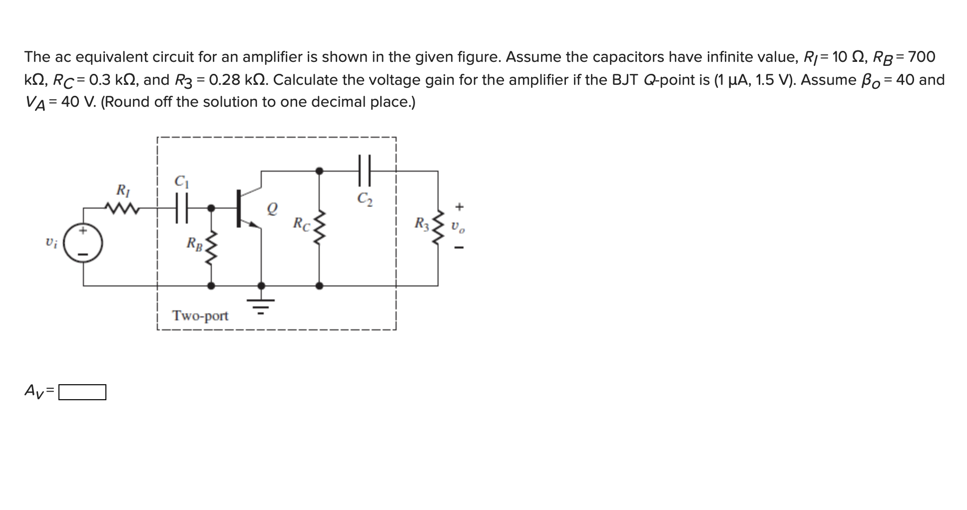 Solved The ac equivalent circuit for an amplifier is shown | Chegg.com