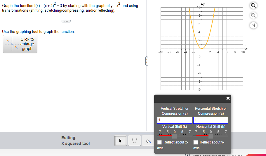 Solved Graph the function f(x) = (x+4)² -3 by starting with | Chegg.com